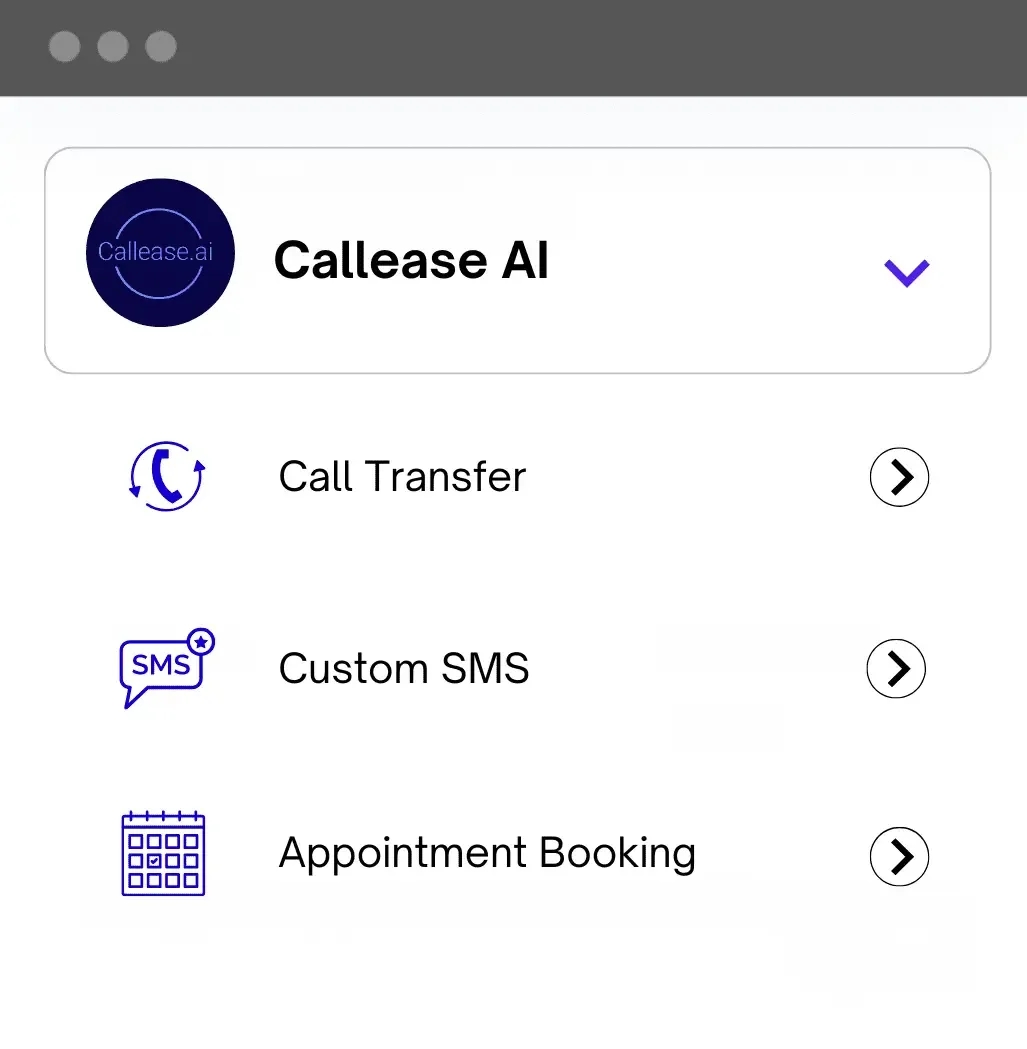 Call transfer, custom SMS and appointment booking in the Callease AI app